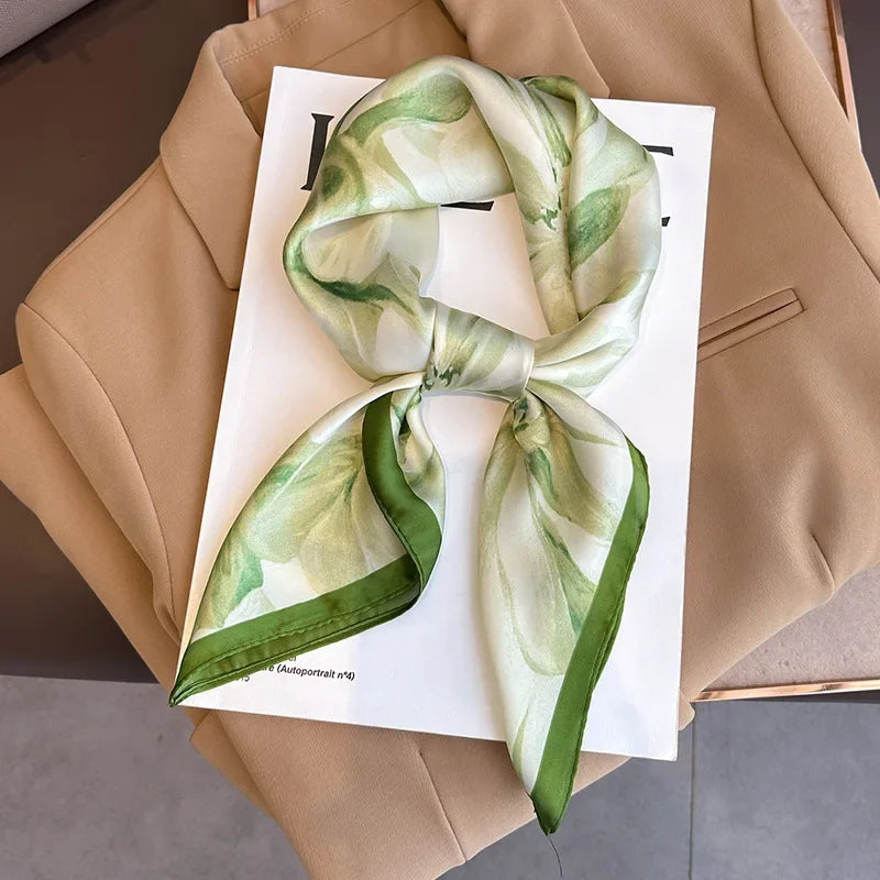 Luxury Design Print Silk Square Scarf Women Soft Satin Horse Hairband Neckerchief Office Hijab Headband Foulard Bag Ribbons Gift