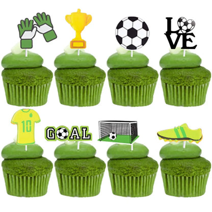 Football Cake Topper Boy Girl Soccer Happy Birthday Cupcake Toppers Party Dessert Wedding Decoration Baby Shower Baking Supplies