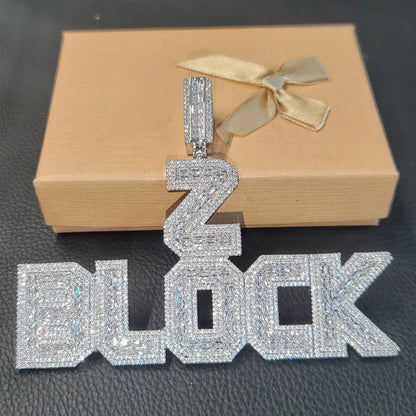 Customized Iced Out Square Name Pendant Personalized Any Letter Number Necklace Cuban Chain Icy Two Rows Hip Hop Jewelry Gifts