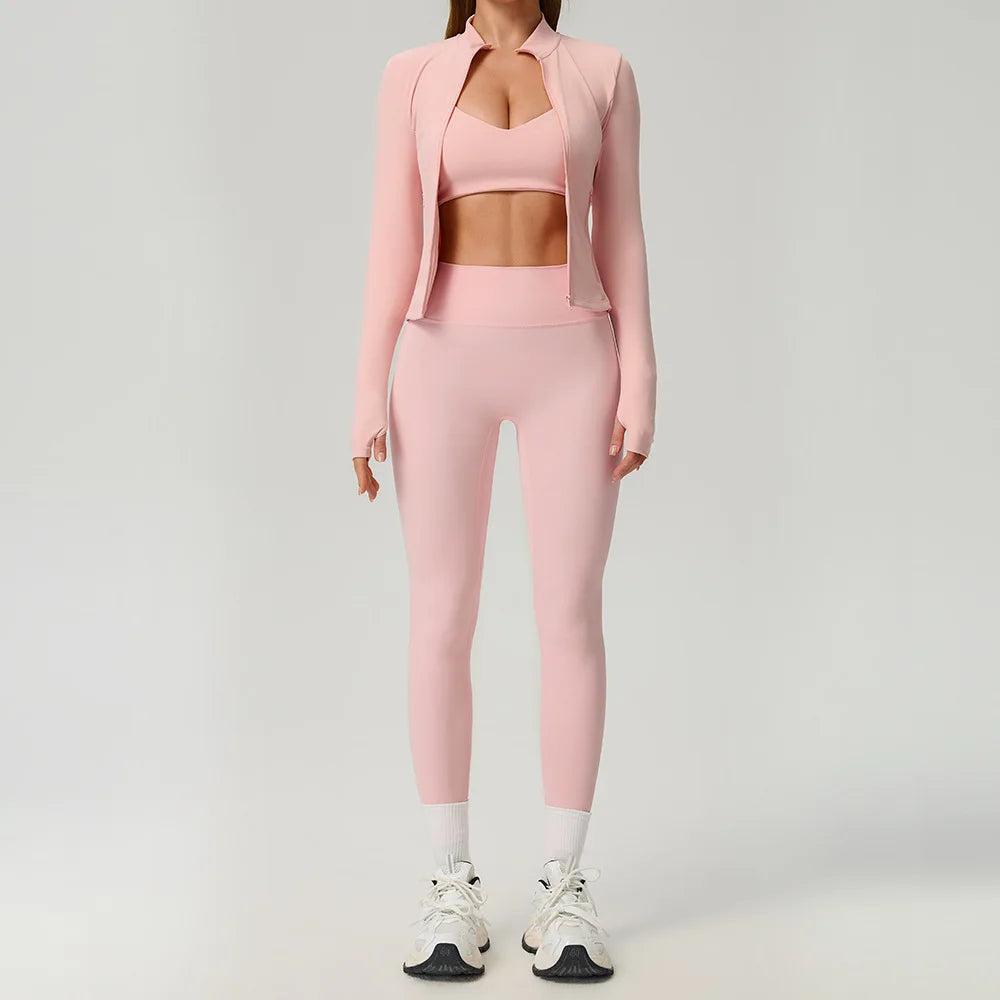 Fitness Suit 2PCS Women Tracksuit Sports Zipper Long Sleeve Yoga Set Gym Clothes Flared Pants Sportswear Female Workout Clothes