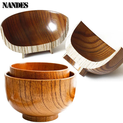 Sour Jujube Wood Old Lacquer Household Bowl Japanese Style Wooden Soup Rice Bowls Tableware For Kids Children Adults