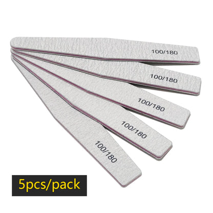 Nail File Buffer 100/180 Grit Half Moon Nail Files Double Side Sandpaper Nail Sanding Grinding Gel Nail Polish Manicure Tool