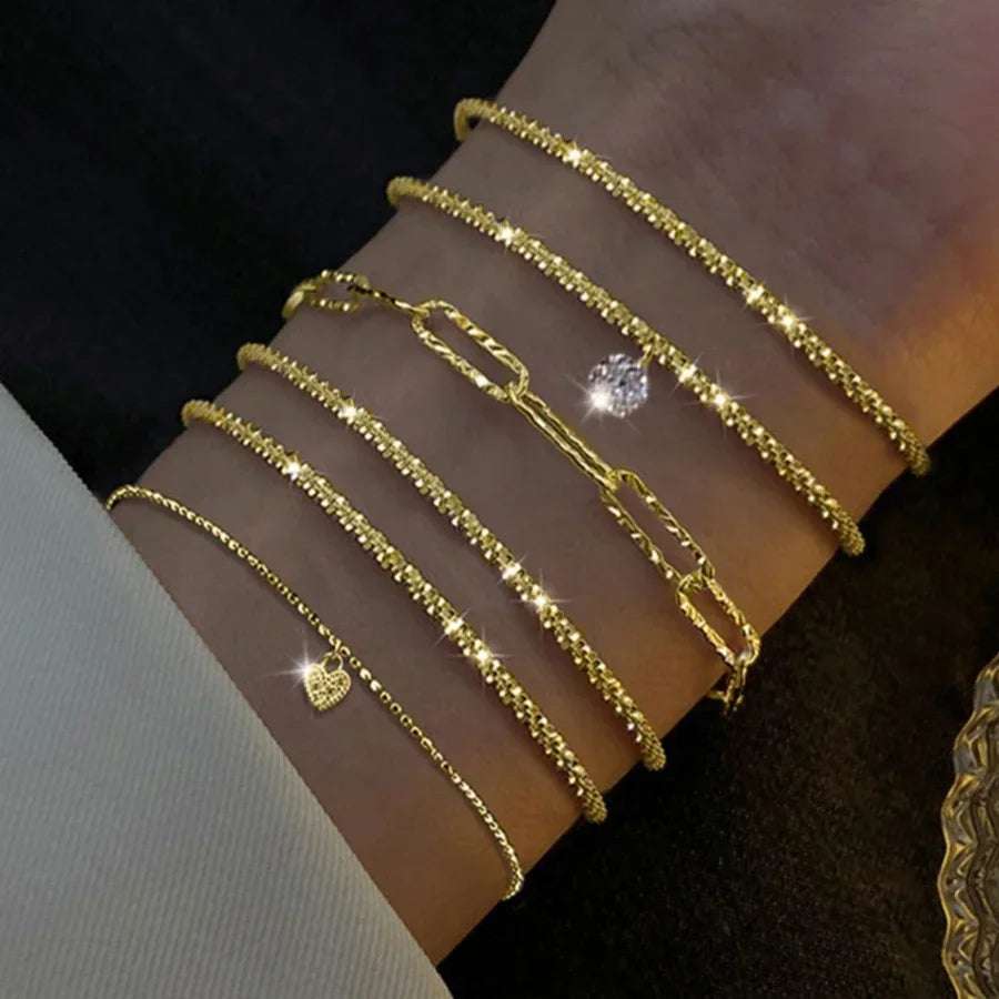 6Pcs 925 Sterling Silver Rhinestone Bracelets for Women Girls Luxury Korean Sparkling Starry Sky Charm Bracelets Party Jewelry