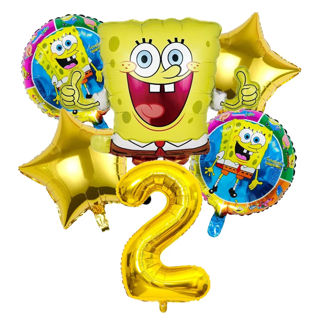 6Pcs SpongeBob Patrick Star Balloon set Birthday Party Golde Blue Numbers Balloons Boys Girls Baby Shower Party Supplies Gifts