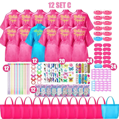 6-12Set Birthday Squad Robes Spa Party Favors for Kids Birthday Spa Party Robe for Girls Kimono Satin Robe Hot Pink Party Favor