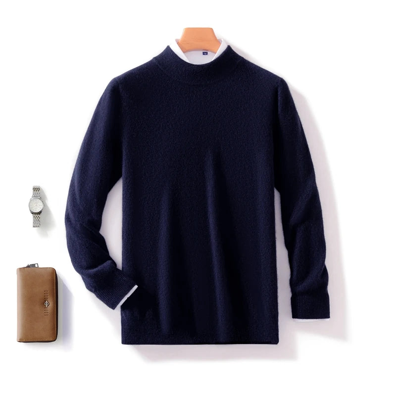 Fall/Winter New Wool Pullover Sweater Cashmere Shirt Men's Semi-high Neck Long Sleeve Loose Knitted Bottom Shirt