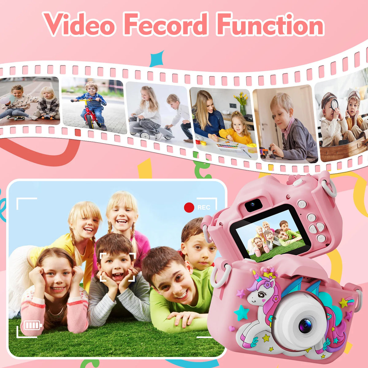 Kids Camera Girls Selfie Camera 1080HD Video Photography Digital Camera for Kids with Silicone Case Toy Camera Birthday Gifts