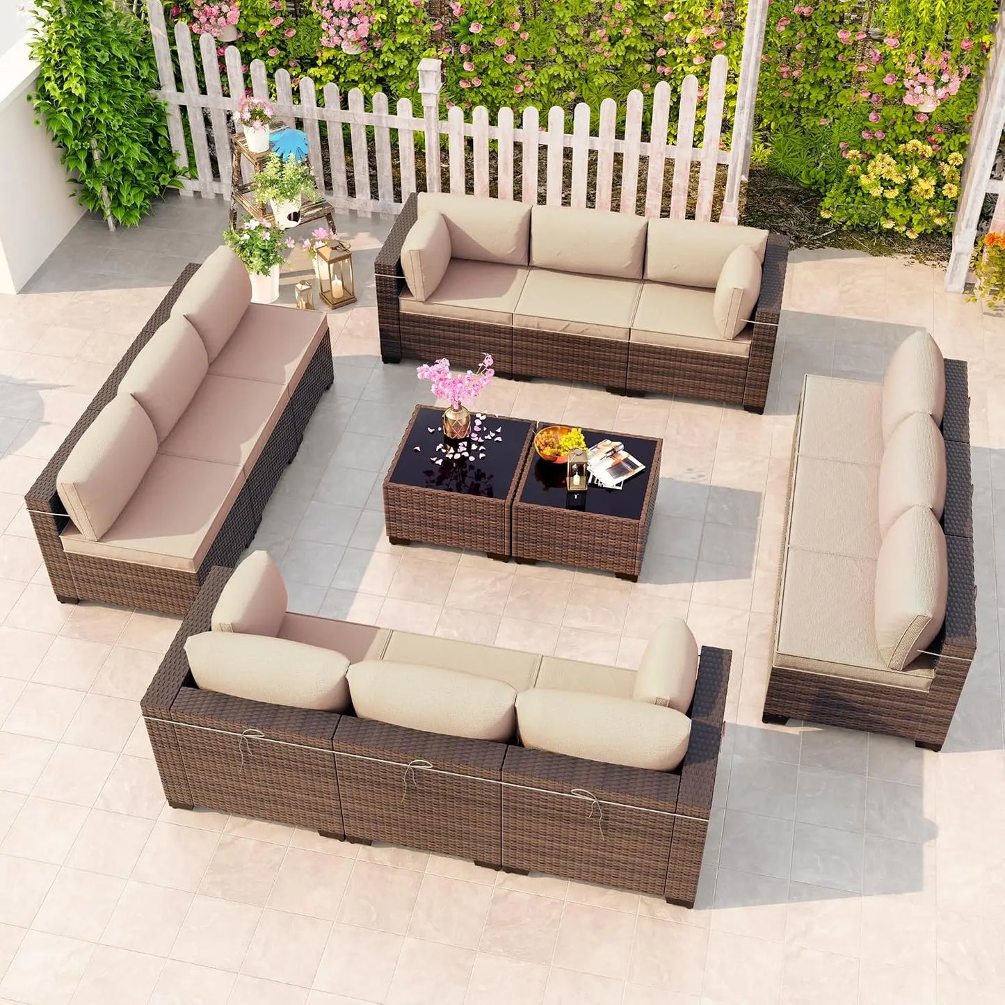 12 Piece Patio Furniture Set, Outdoor Wicker Sectional Sofa, Customized