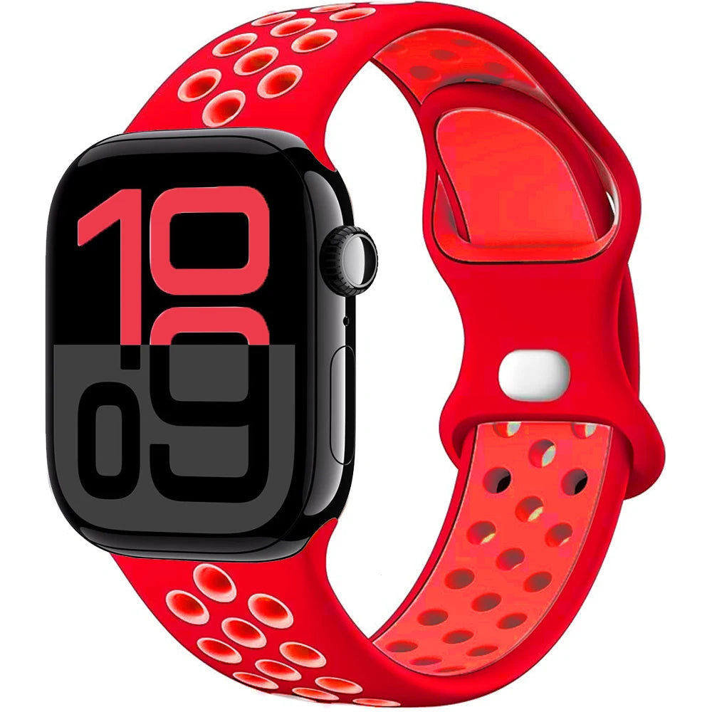 Silicone Strap For Apple Watch 11 10 9 8 7 46mm 45mm 42mm 41mm Ultra 3/2 49mm Breathable Bracelet Wristband iWatch 6 5 4 SE 44mm