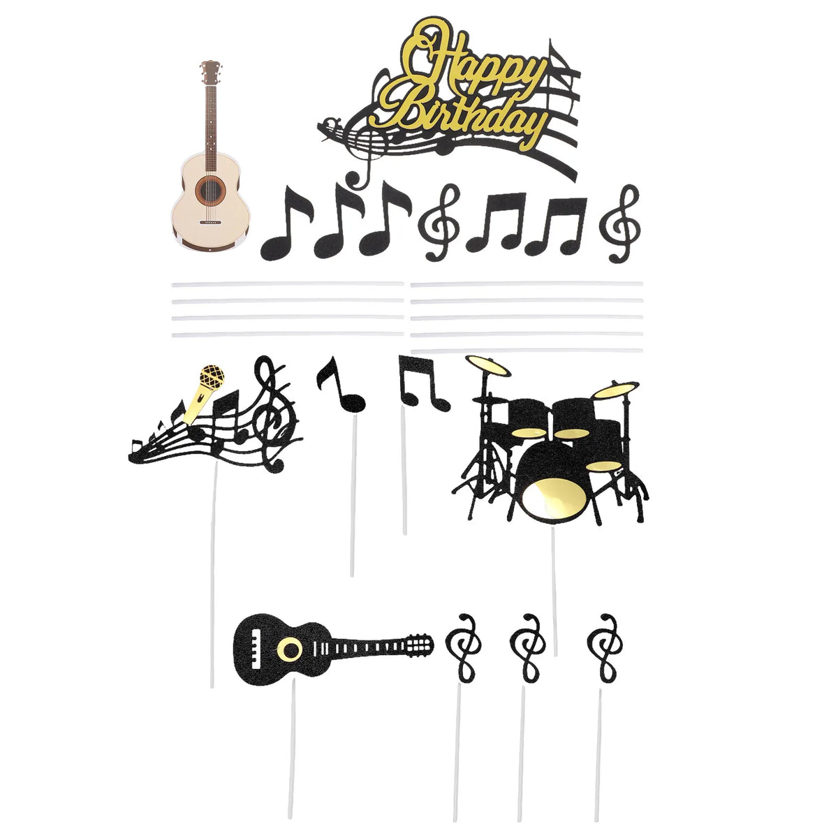 32 Pcs Music Party Decoration Kit Instrument Cake Decorations Cupcake Decorating Accents Note Instruments Musical Birthday