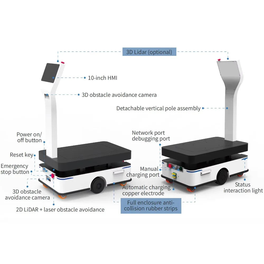 80KG AGV Warehouse Transport Robot 10 Inch Large Interactive Screen Autonomous Smart Mobile Robot