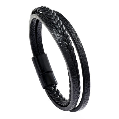 Multi Layer Braided Rope Bracelets for Men,Classic Handmade PU Leather Wristband with Magnetic Buckle,Trendy Punk Jewelry Gift