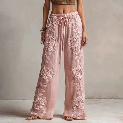 European and American Women's New Style Pants, Featuring Floral Print Pattern Elegant Temperament and Straight-cut Design Suitab