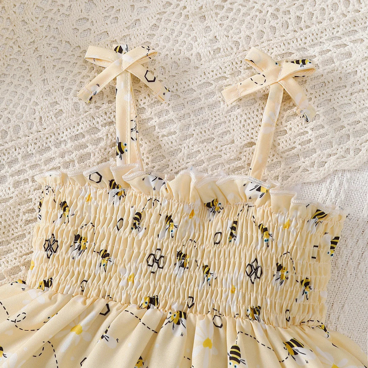 Baby girl Summer Dress Cute Little bee Ruffled Suspender Dress and Headband 2-piece Set for 0-3 Year old Baby girl Casual Dress