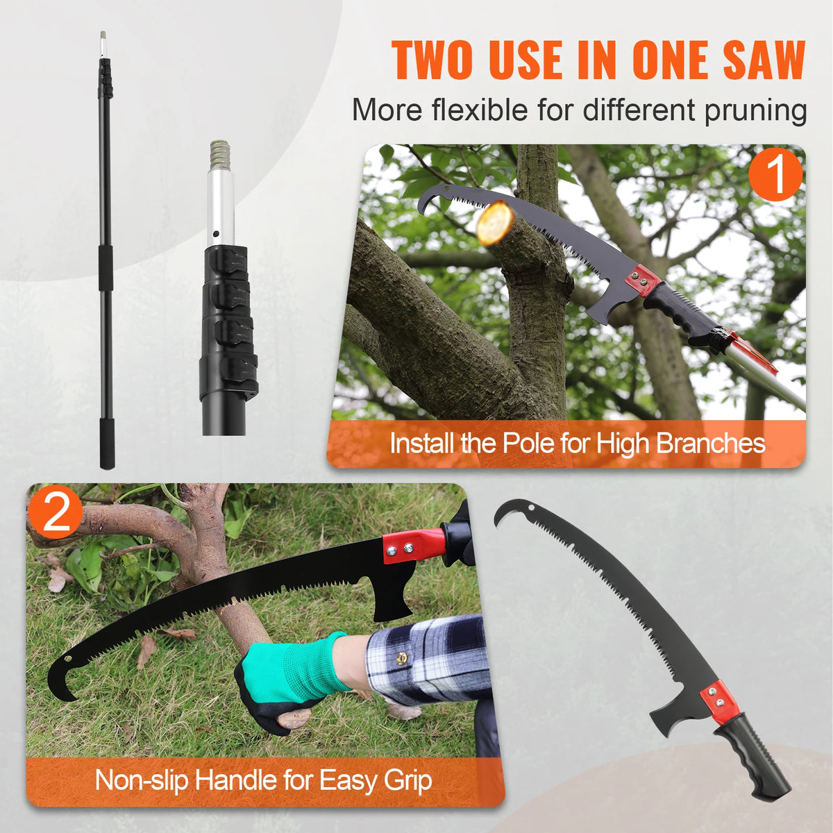 SucceBuy Manual Pole Saw Extendable Tree Pruner Sharp Steel Blade for Branches Trimming with Lightweight Aluminum Alloy Handle