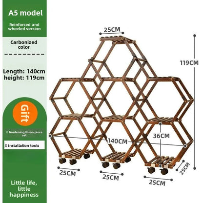 Solid Wood Plant Stand Outdoor for Multiple Plants Carbonized Wood Flower Pot Holder Heavy Duty Load Balcony Garden Home Decor