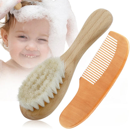 Newborn Baby Wool Baby Wooden Brush Comb Newborn Hair Brush Infant Head Massager Portable Baby Comb Hair Bath Brush Comb New