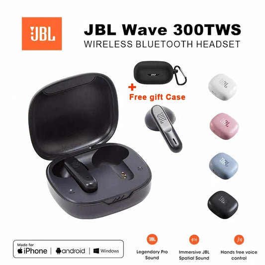Original JBL Wave 300TWS Wireless Bluetooth Headphones Music Gaming Headset W300 Sports Running Earphone with Mic + Free Case