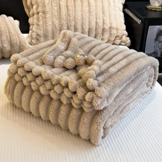 New Double Sided Warm Blanket Skin-Friendly Warm Conditioning Quilt Ultra Soft Solid Color Striped Blankets
