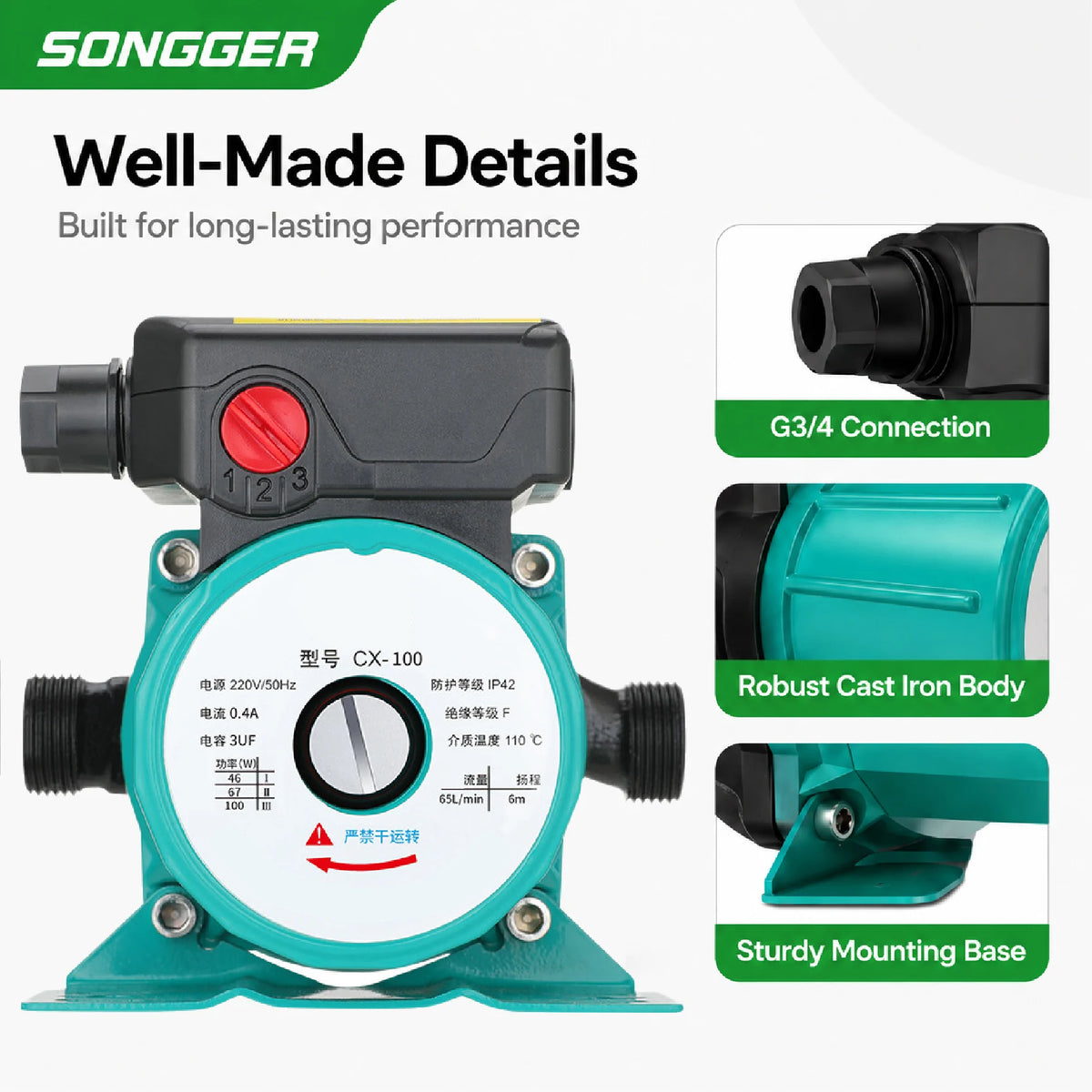 RS25-6A Hot Water Circulation Pump AC220V Energy Saving Low Noise Boiler Heating Pump 3/4" 1" HVAC Floor Heating Booster Pump