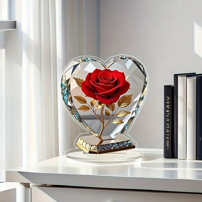 2D Acrylic Red Rose Ornament Mother's Day Gift Heart Shaped Desktop Decoration Ornaments Creative Birthday Valentine's Day Gift