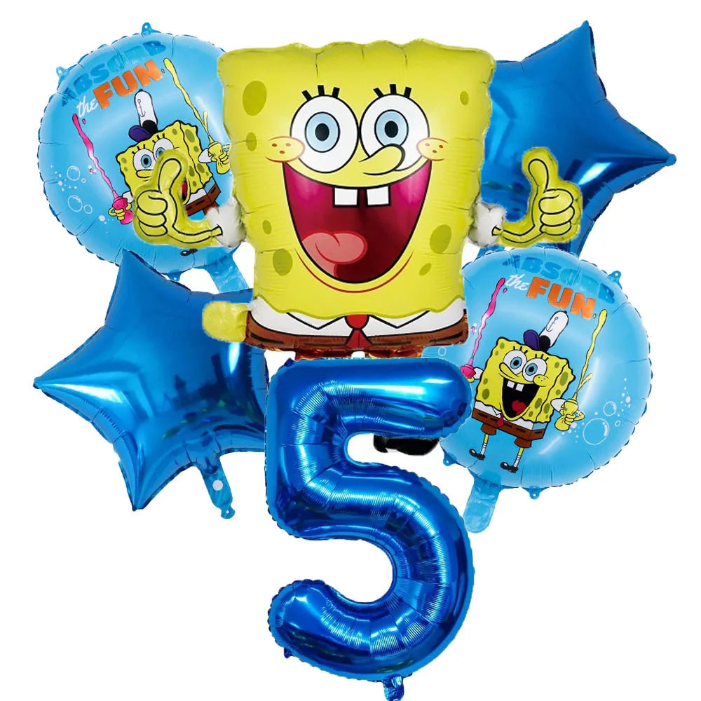 6Pcs SpongeBob Patrick Star Balloon set Birthday Party Golde Blue Numbers Balloons Boys Girls Baby Shower Party Supplies Gifts