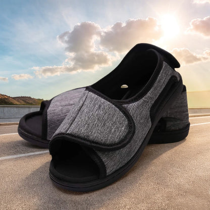 Hook and Loop Fastener Shoes Adjustable Edema House Shoes Breathable Wide Open Toe Sandals Non-Slip for Indoor Outdoor