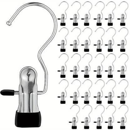 Premium Stainless Steel Clothes Pegs with Hooks - Space-Saving Laundry Hangers for Pants, Towels & Closet Organization