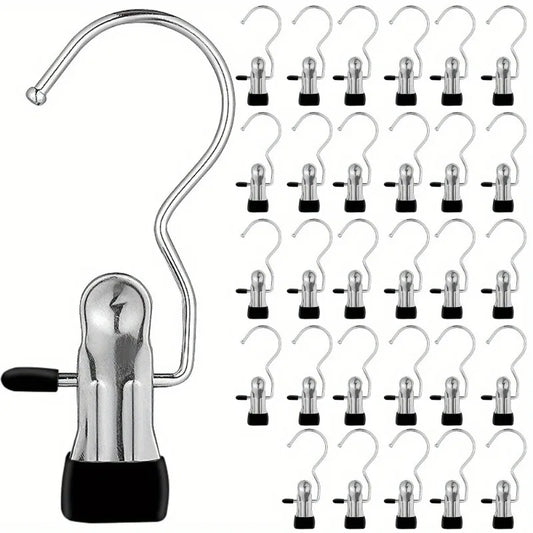 Premium Stainless Steel Clothes Pegs with Hooks - Space-Saving Laundry Hangers for Pants, Towels & Closet Organization