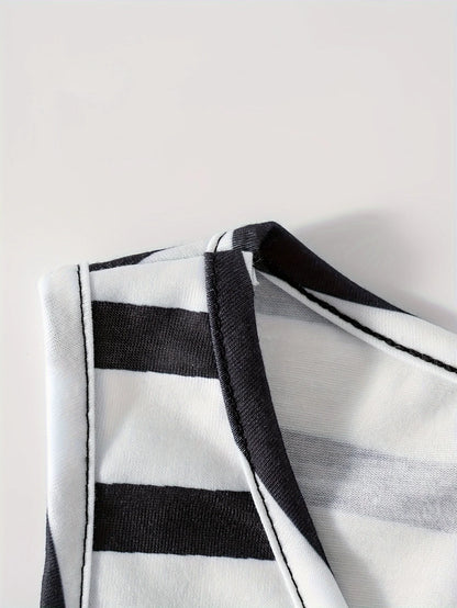 Printed Design Spring and Summer collection Black And White Stripes Pattern vacation style women's pants suit