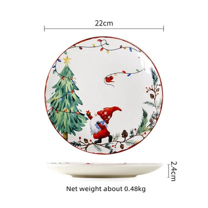 Christmas Ceramic Dinner Plate Set Household Underglaze Flat Round Dim Sum Decorative  Sushi