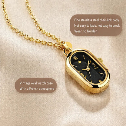 Women's Pendant Watch Oval Necklace Elegant Quartz Pocket Watch Fashion Jewelry Luxurious and Compact Valentine's Day Gift