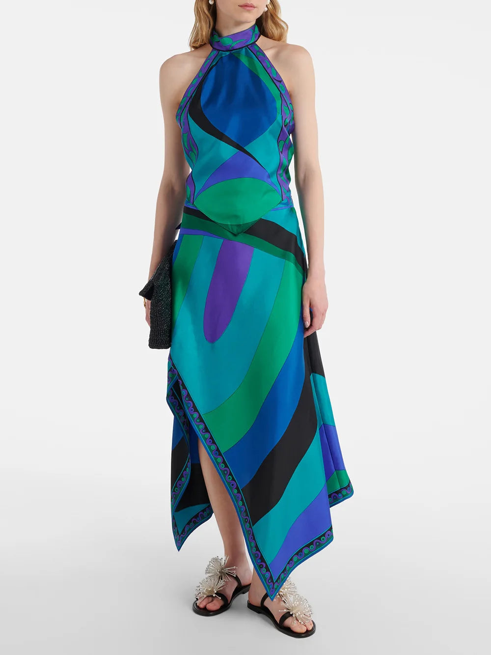 Irregular Satin Printed Sets Halter Neck Lace-up Tank Top Asymmetric Midi Skirt 2 Pieces Set 2026 Summer Casual Vacation Outfits