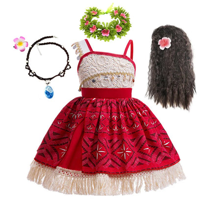 New Movie Moana 2 Dress for Girls Adventure Costume Girl Princess Fancy Clothes Children Vaiana Carnival Party Necklace Pig Set