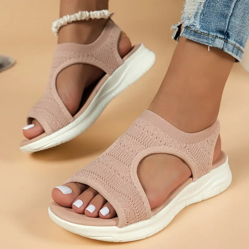 Women's Shoes 2026 Summer Comfortable Casual Sports Sandals Women's Beach Wedge Sandals Women's Mesh Knitted Roman Sandals