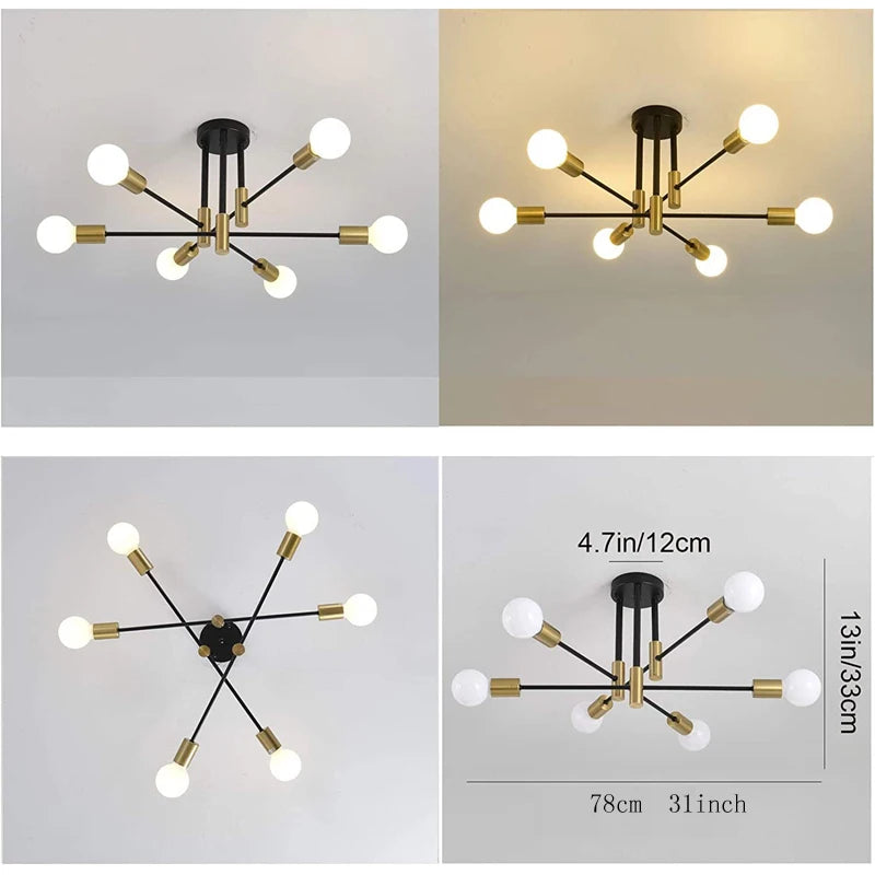 Retro Industrial Wrought Iron Ceiling Chandeliers LED Ceiling Lamp Home Luminaire Modern Living Room Lamps E27 Decoration Lights