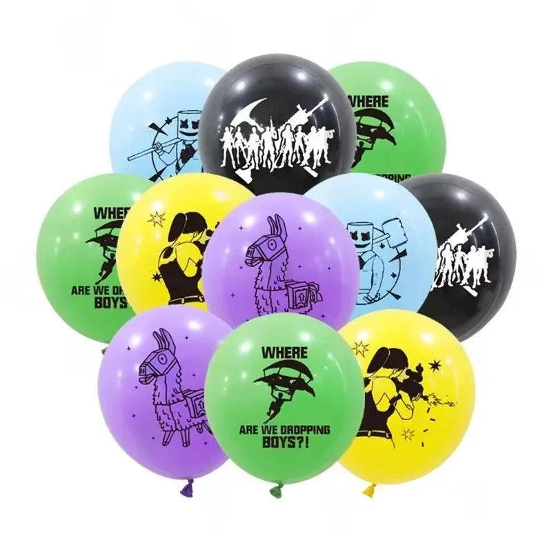 Fortnite Balloons Happy Birthday Banner Shooting Game Party Decoration Alpaca Llama Disposable Tableware Background Cake Topper