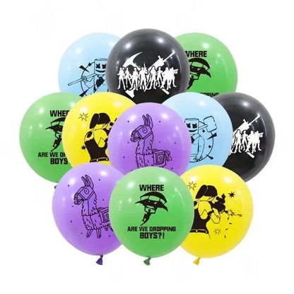 Fortnite Balloons Happy Birthday Banner Shooting Game Party Decoration Alpaca Llama Disposable Tableware Background Cake Topper