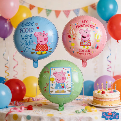 3pcs Peppa Pig Theme round Aluminum Foil Balloons Set for Pig Birthday Party Holiday Decorations