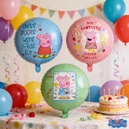 3pcs Peppa Pig Theme round Aluminum Foil Balloons Set for Pig Birthday Party Holiday Decorations