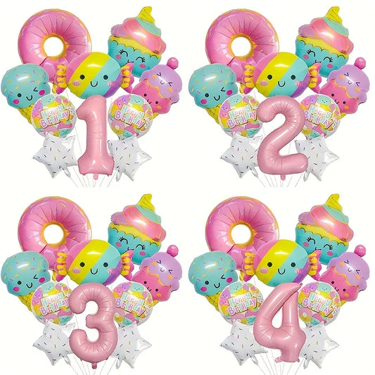 12pcs Ice Cream Balloons Sweet and Fashionable Birthday Party Decorations Pink Numbers for Candy Birthday Party