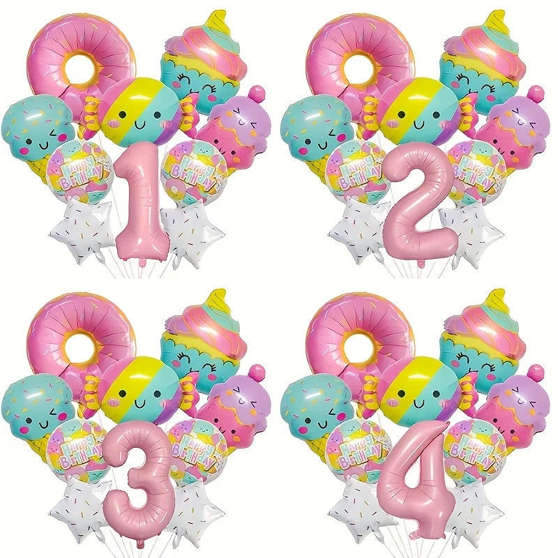 12pcs Ice Cream Balloons Sweet and Fashionable Birthday Party Decorations Pink Numbers for Candy Birthday Party Decorations Gift