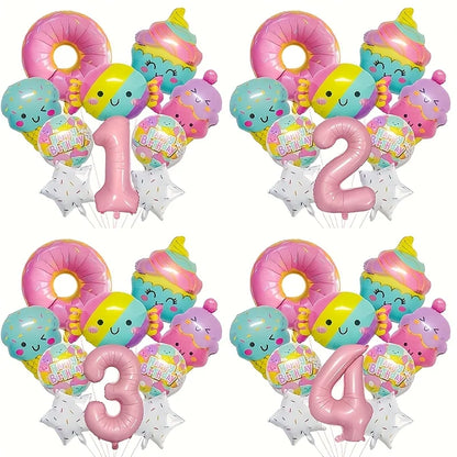 12pcs Ice Cream Balloons Sweet and Fashionable Birthday Party Decorations Pink Numbers for Candy Birthday Party Decorations Gift
