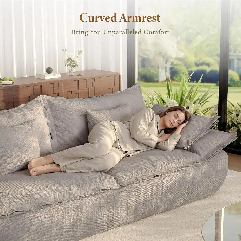 86.6 3-Seat Sailboat-Inspired Deep Seating Sofa with Chenille Upholstery, Curved Armrests, Light Grey, Ready to Use