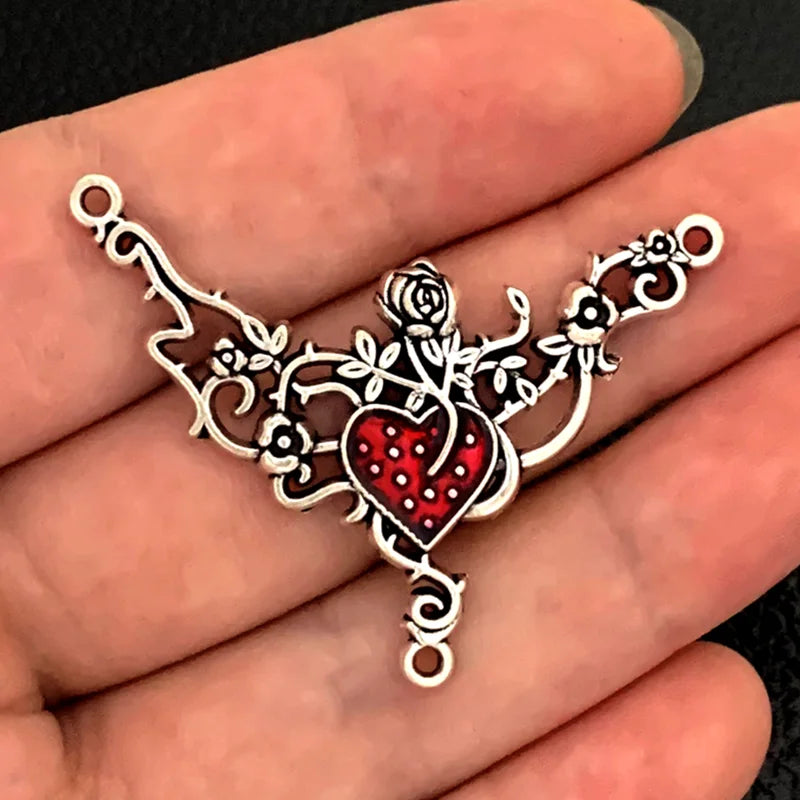5pcs 45x30mm Pendant Gothic Jewelry Vintage Halloween Christmas Gift Red Heart Rose Pendant DIY Jewelry Making