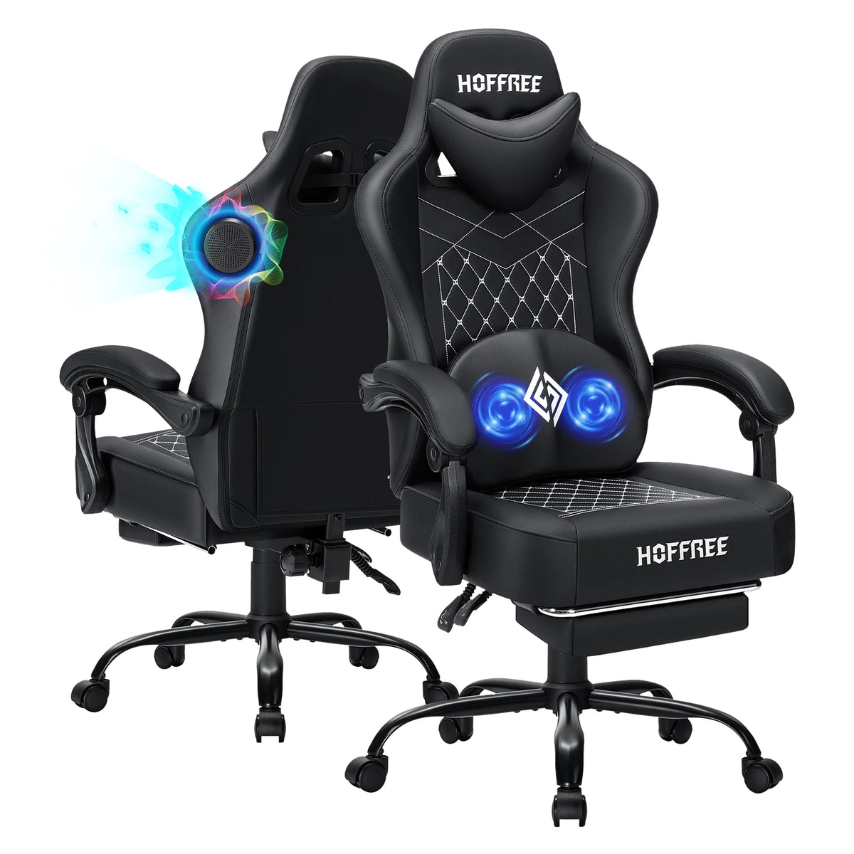 400lbs Gaming Chair with Speakers Massage Computer Gaming Chairs for Adults Reclining bluetooth Gamer Chair with Footrest