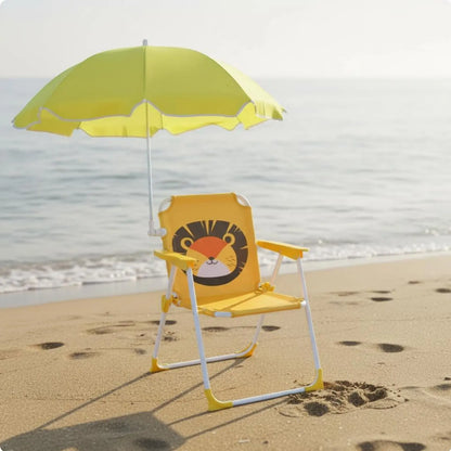 Children's Portable Chair with Sun Shade Lightweight Kids Beach Chair with Umbrella Water Resistant Cartoon Creature Print