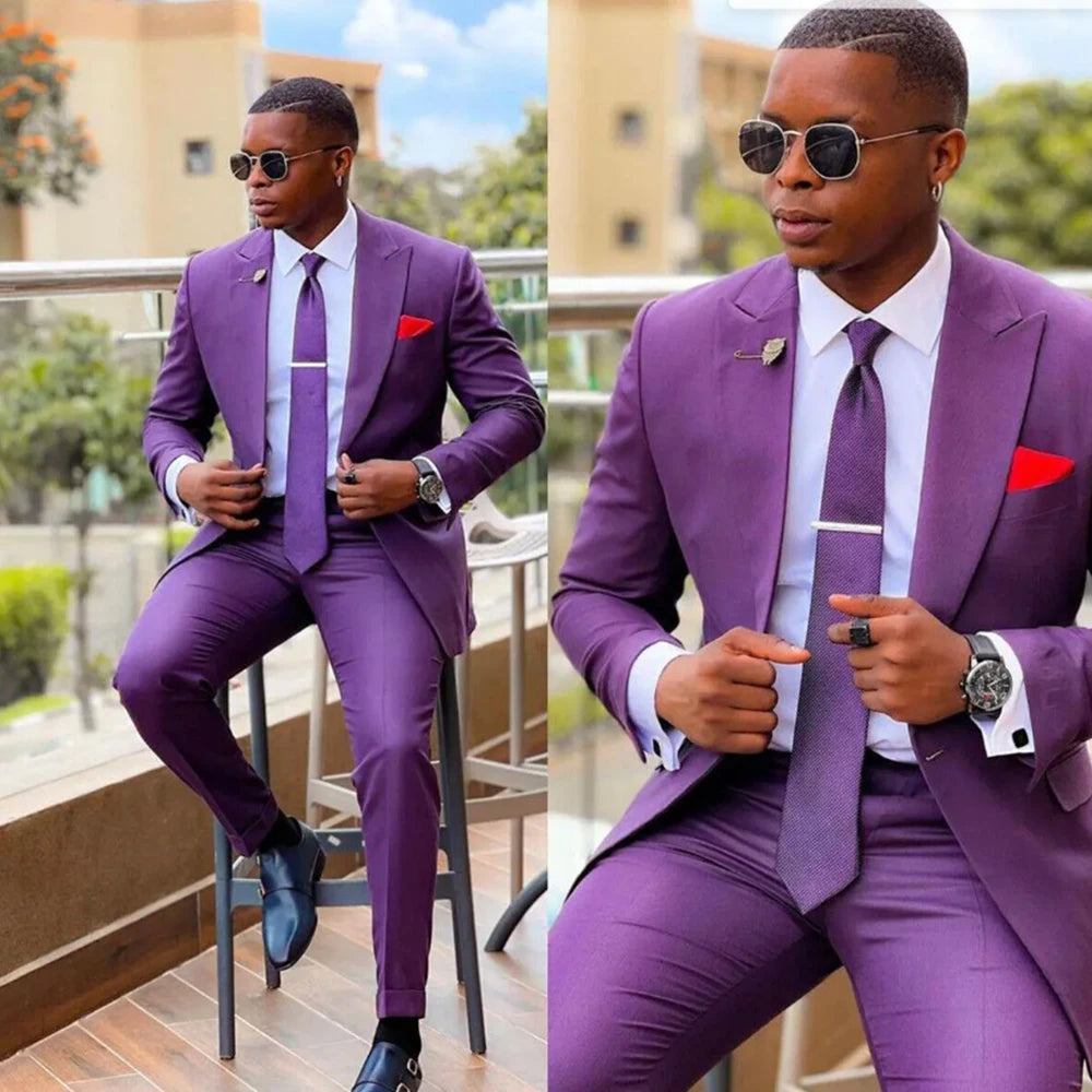Men's Suit Set 2 Piece Stylish Blazer Pants Business Casual Groom Wedding Party Tuxedo Elegant Formal Slim Fit Male Suit