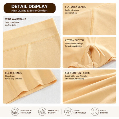 3Pcs Women Cotton Safety Short Seamless Boxer Briefs High Waist Soft Skin Friendly Ladies Anti-Ride Leggings Under Dress Panties