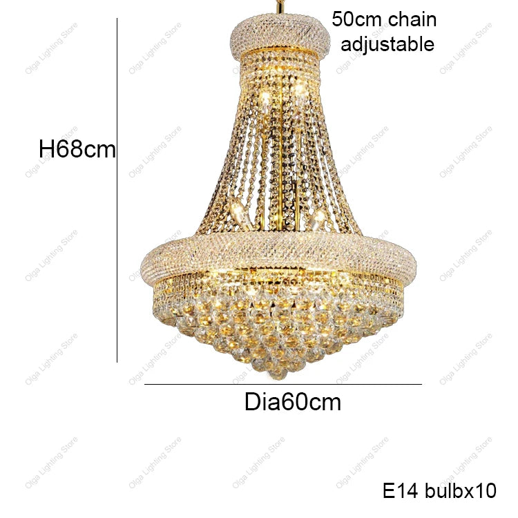 Gold Luxury Crystal Chandelier Lights 3000K 4000K Dimmable Chandeliers, Home Decor Hanging Lamps for Villa Duplex High-ceiling